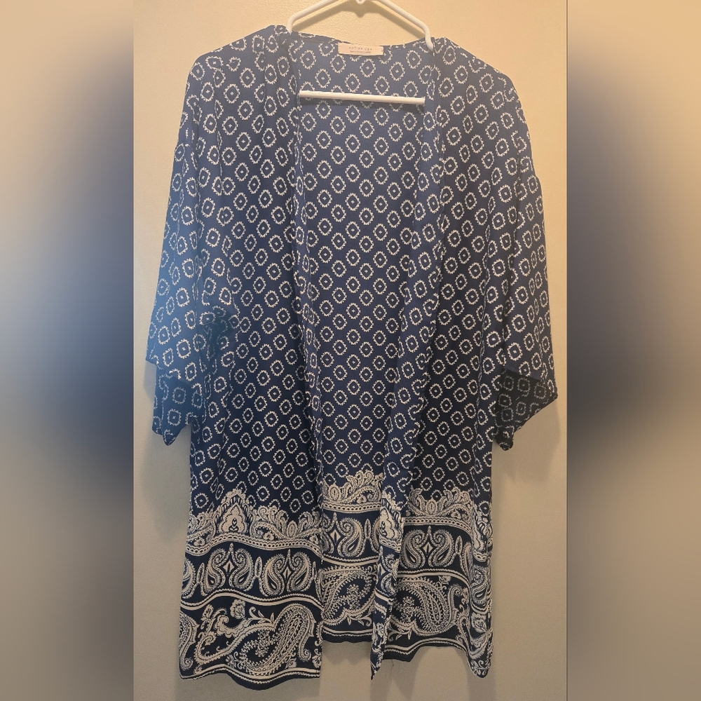 Active USA Navy and White Patterned Blouse Coverup